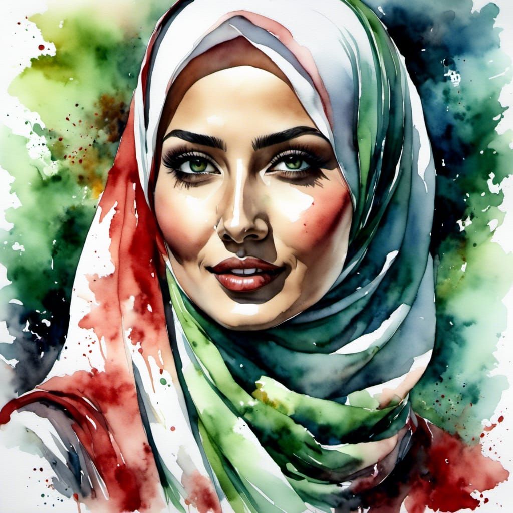 Watercolor Portrait of a Woman in Hijab