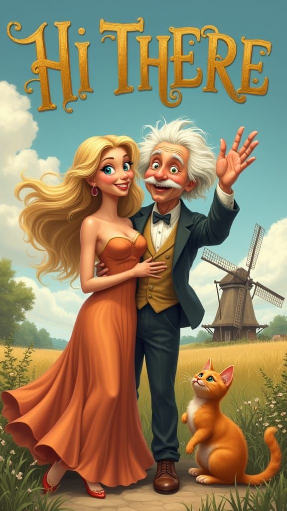 Elegant Woman in Gala Dress with Albert Einstein and Ginger ...