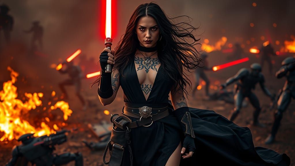 Sith Warrior Goddess in Dark Fantasy Battle Scene