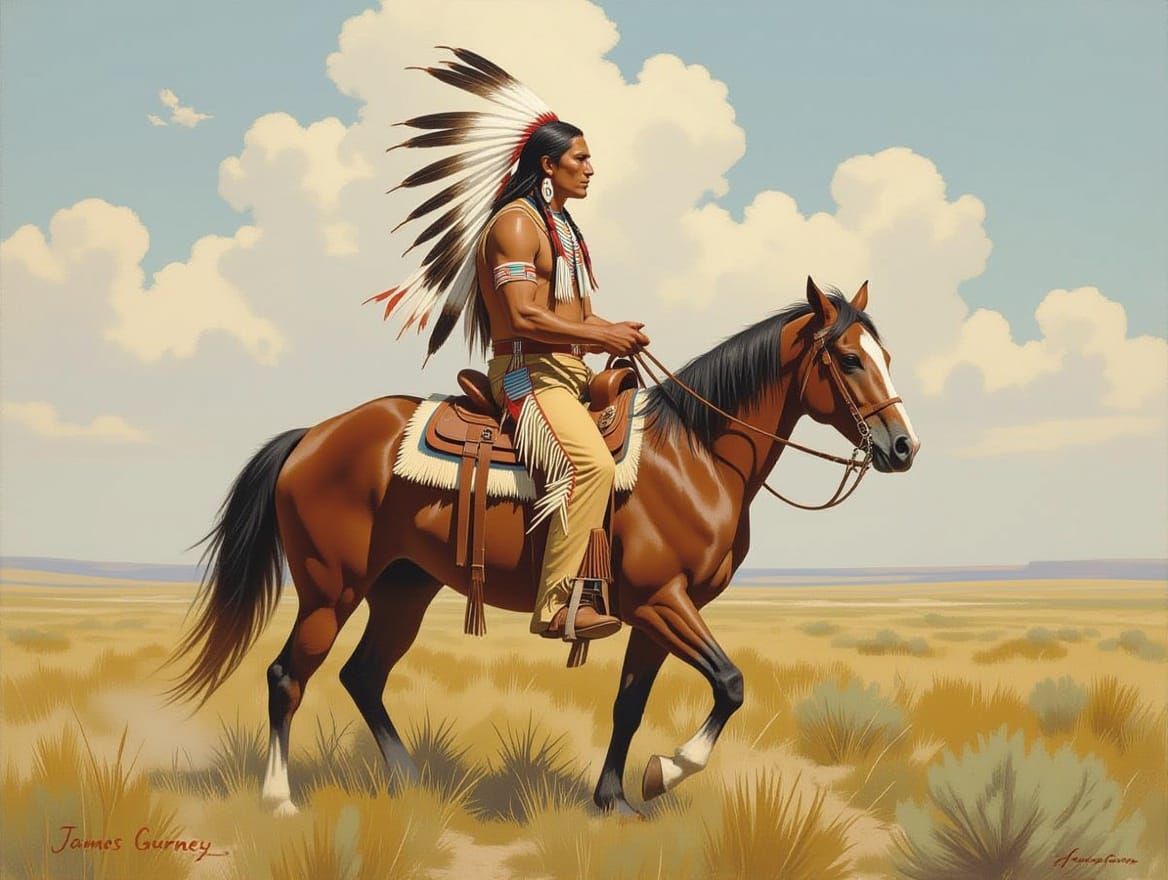 Native American Man on Horseback, Oil Painting