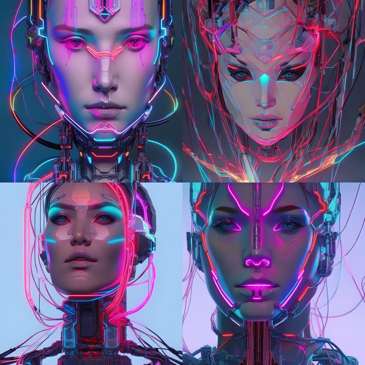Neon Cyborg Goddess in Cyberpunk Style