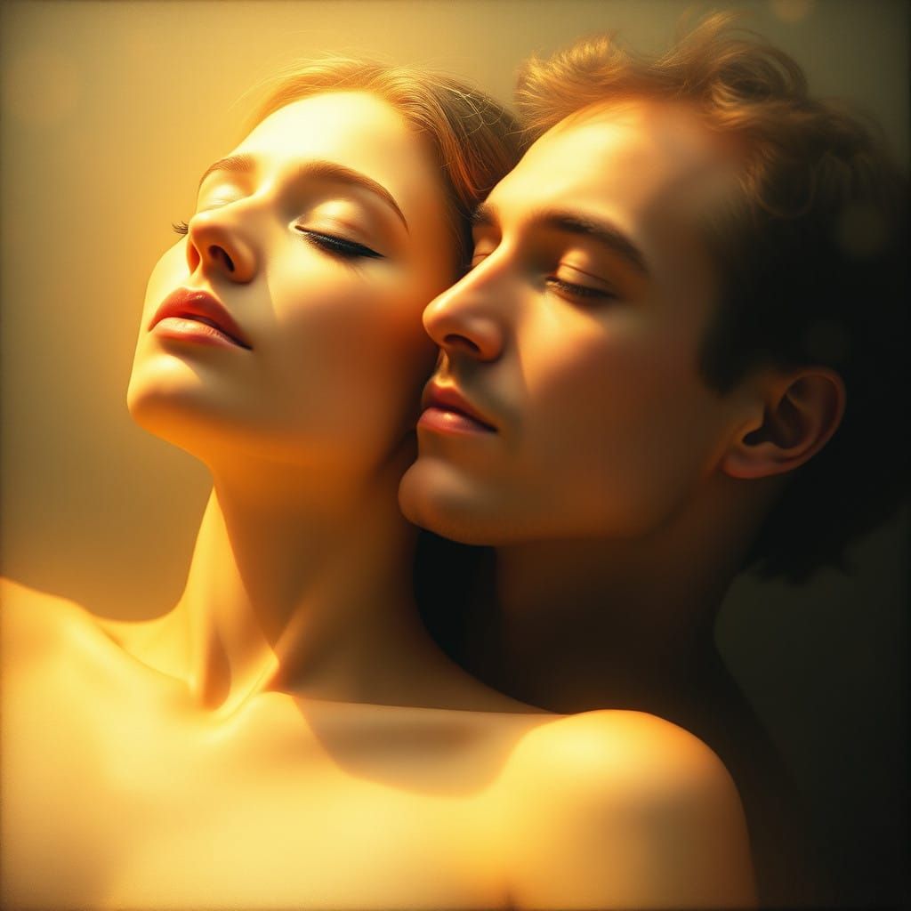 Surrealist Union of Two Souls in Ethereal Harmony