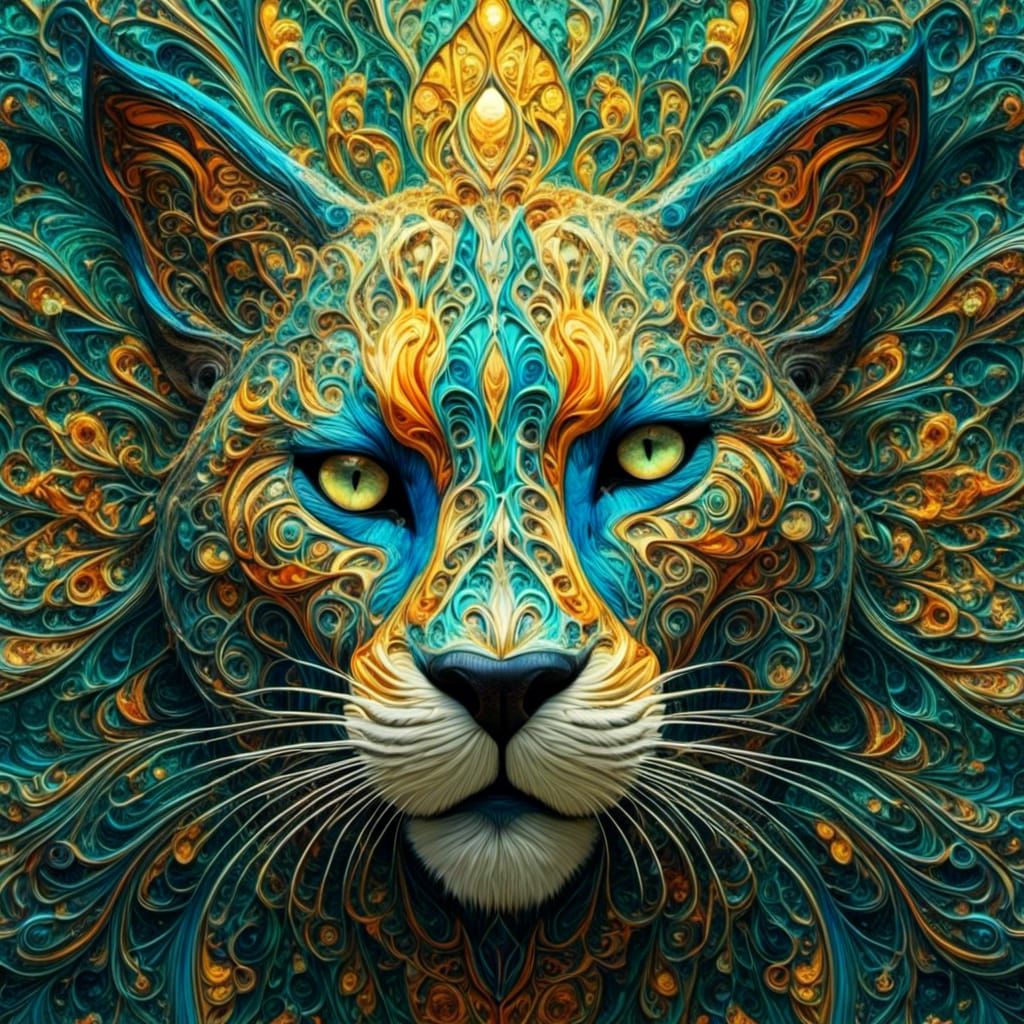 Puma in Stained Glass Fractal Art