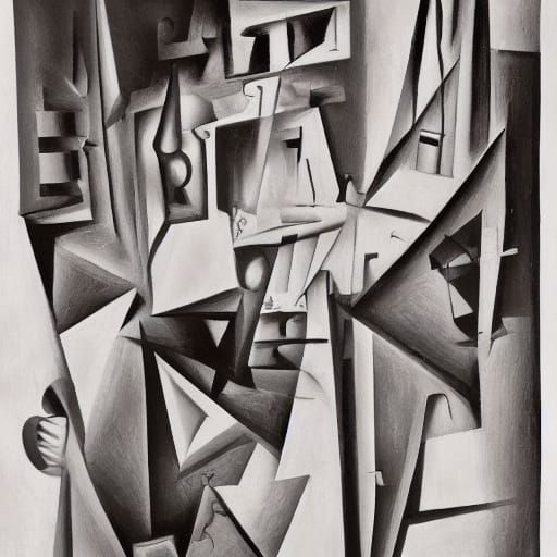 Monochromatic Cubist Art Inspired by Picasso's Guernica