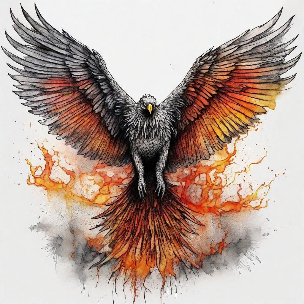 Majestic Phoenix Rising with Watercolour Accents