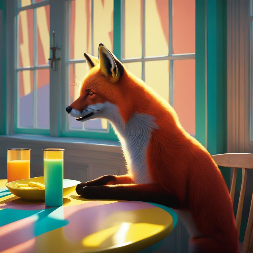 Fox Enjoys Banana: Pastel Painting with Volumetric Lighting