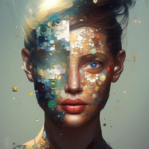 Woman's Face Art Made of Recycled Cans