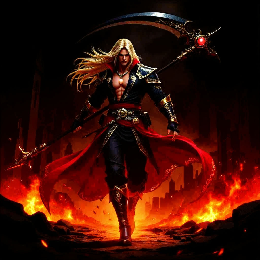 Titan God Zenos Leaps With Scythe in Dynamic Attack