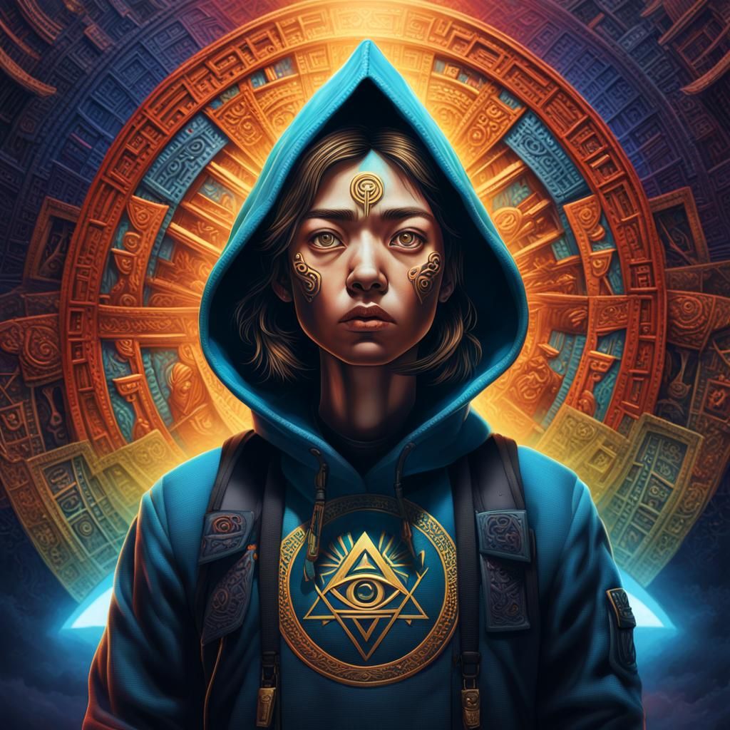 Intricate Face with Illuminati Symbols in Hyperrealistic Sty...