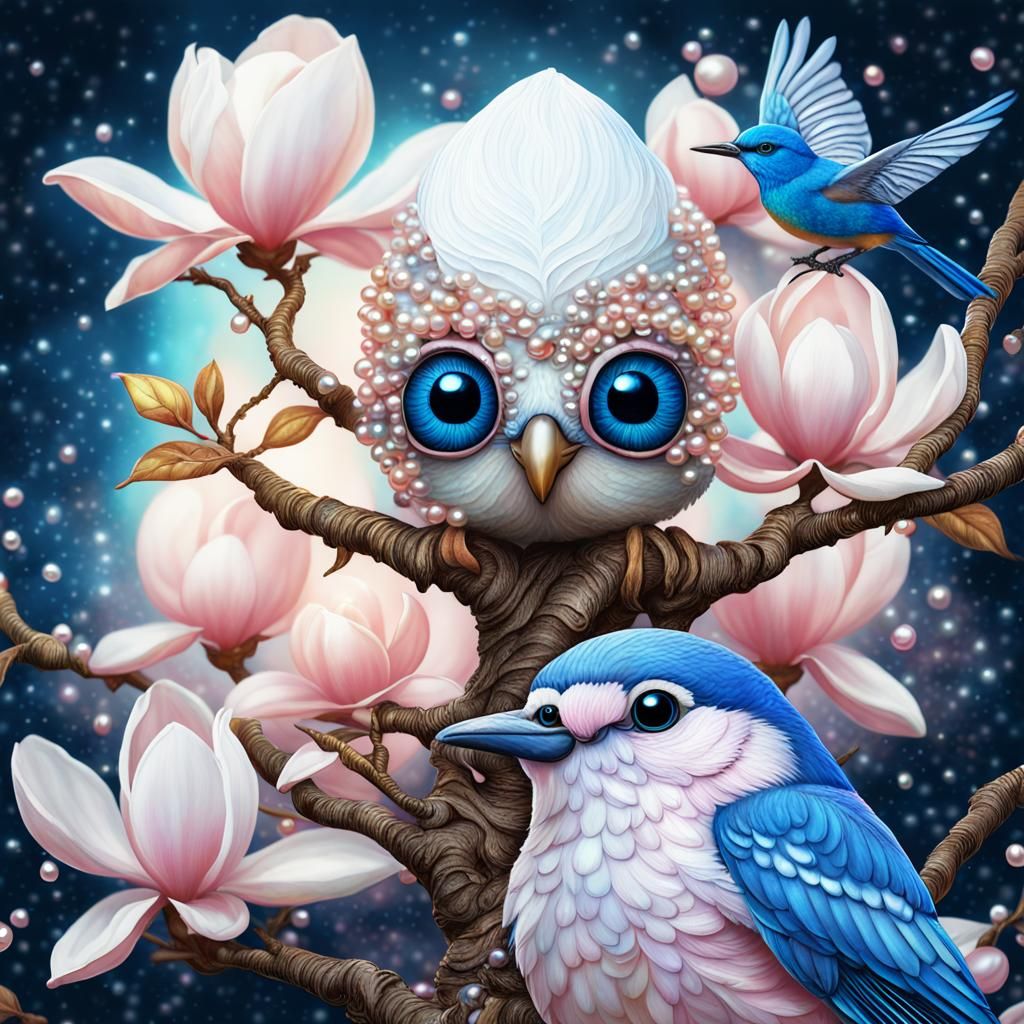 Shiny Portrait with Magnolia Tree in Cosmic Style