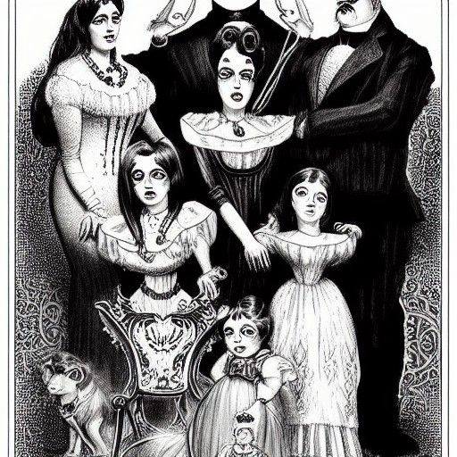 Victorian Era Illustration of a Monster Family