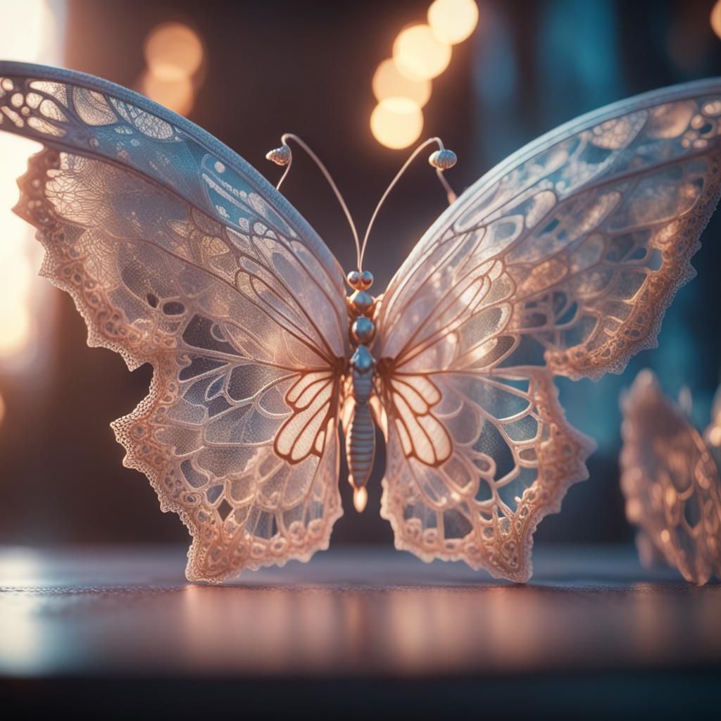 Lace-Winged Butterfly in Hyperrealistic Style