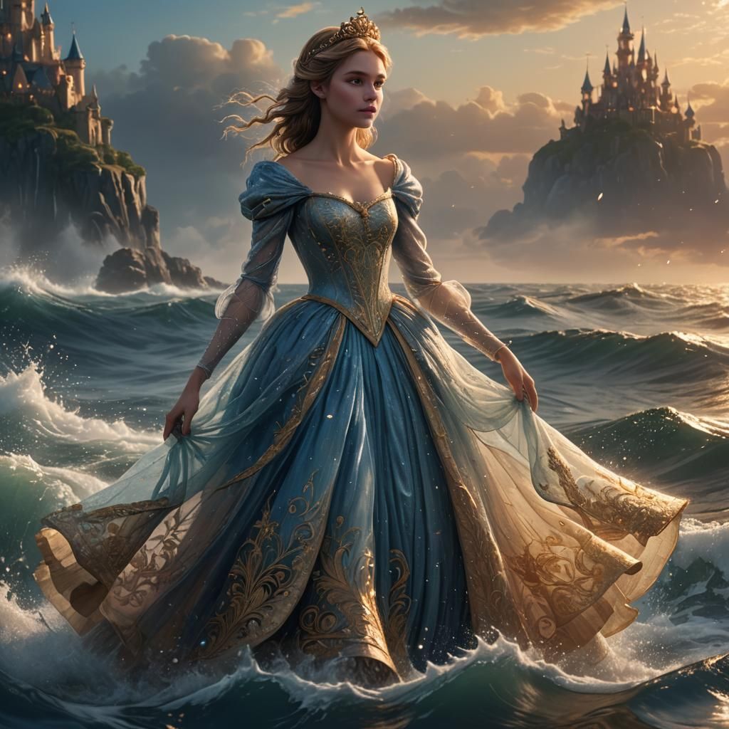 Princess in Cinderella Dress on the Sea