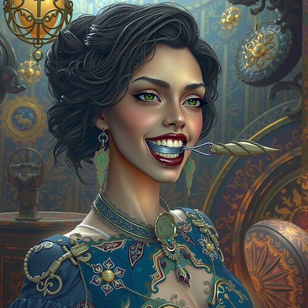 Enigmatic Woman in Dark Fantasy Gag