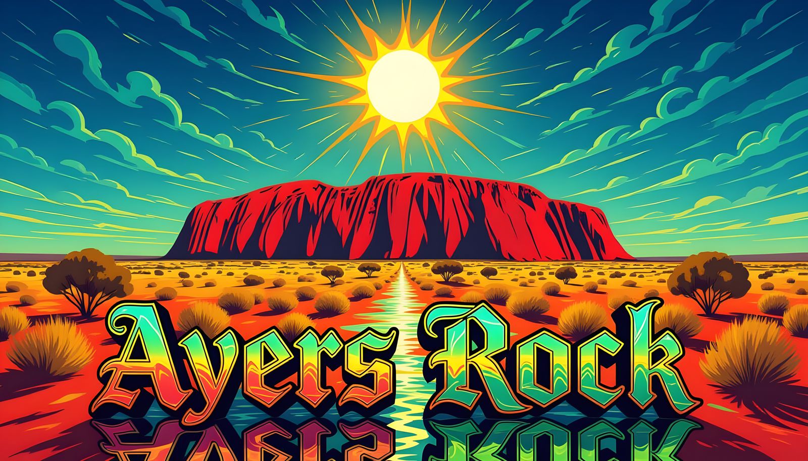 Vibrant Digital Painting of Ayers Rock Under a Bright Summer...