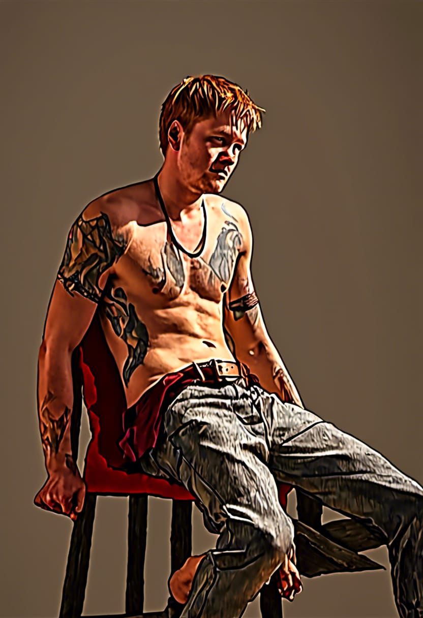 Hyperrealistic Photo of Shirtless Man on Rock