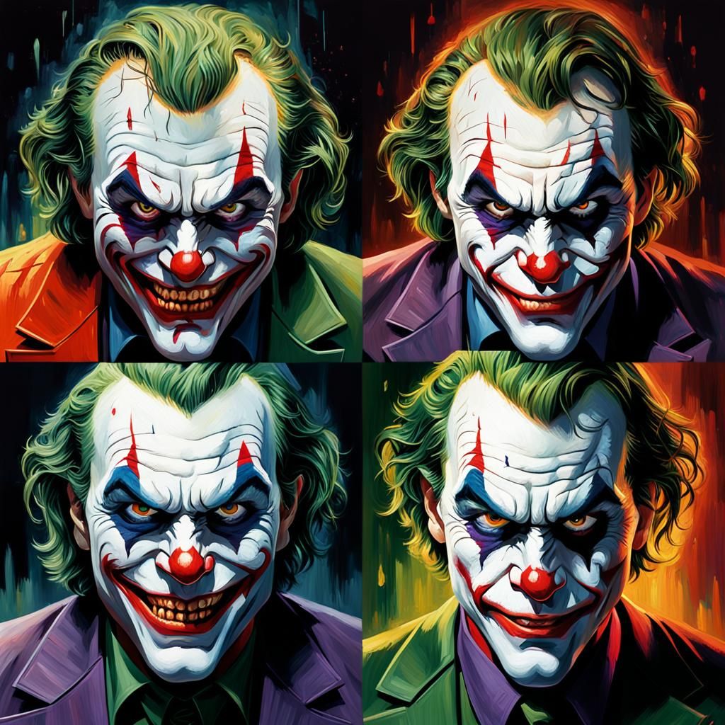 Joker's Many Emotions as Impressionist Oil Painting