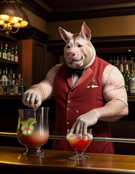 Pig Bartender mixing drinks