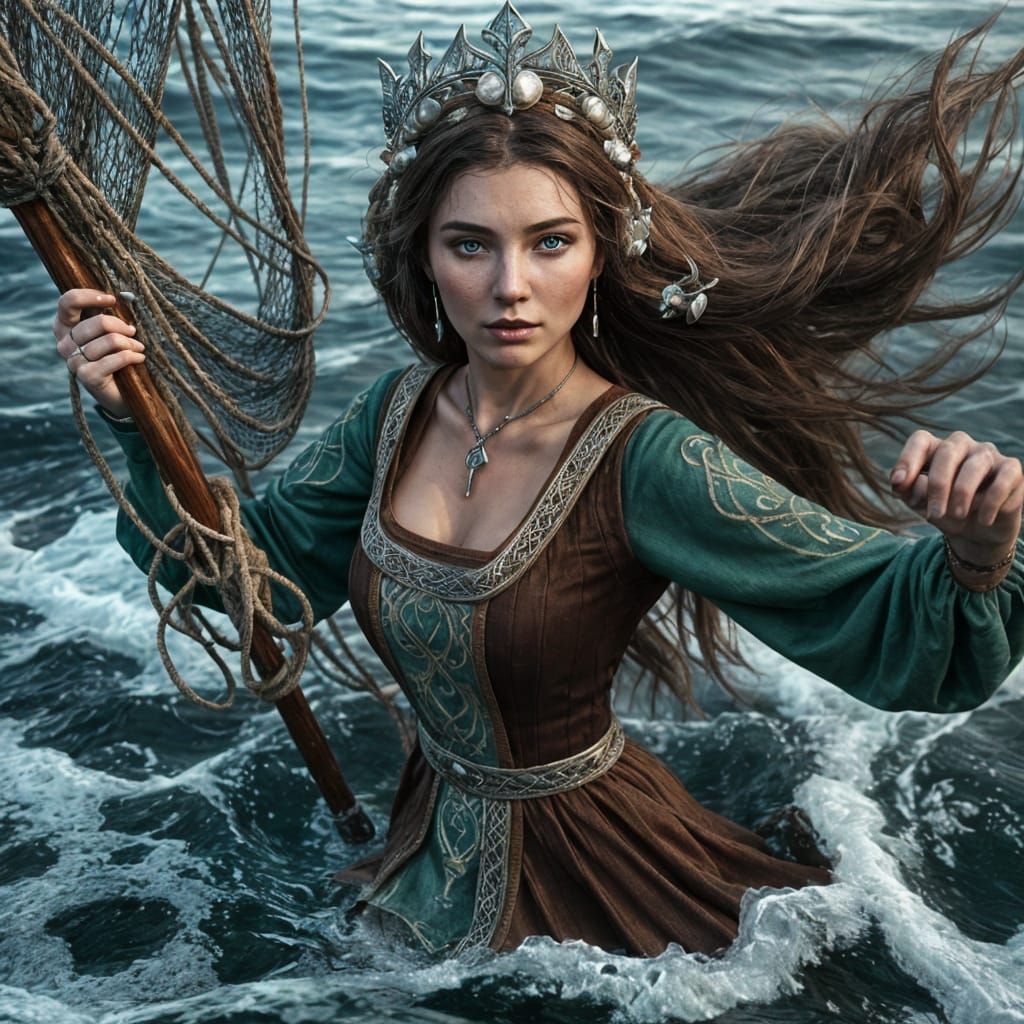 Nordic Sea Goddess Emerges, Art Nouveau Style