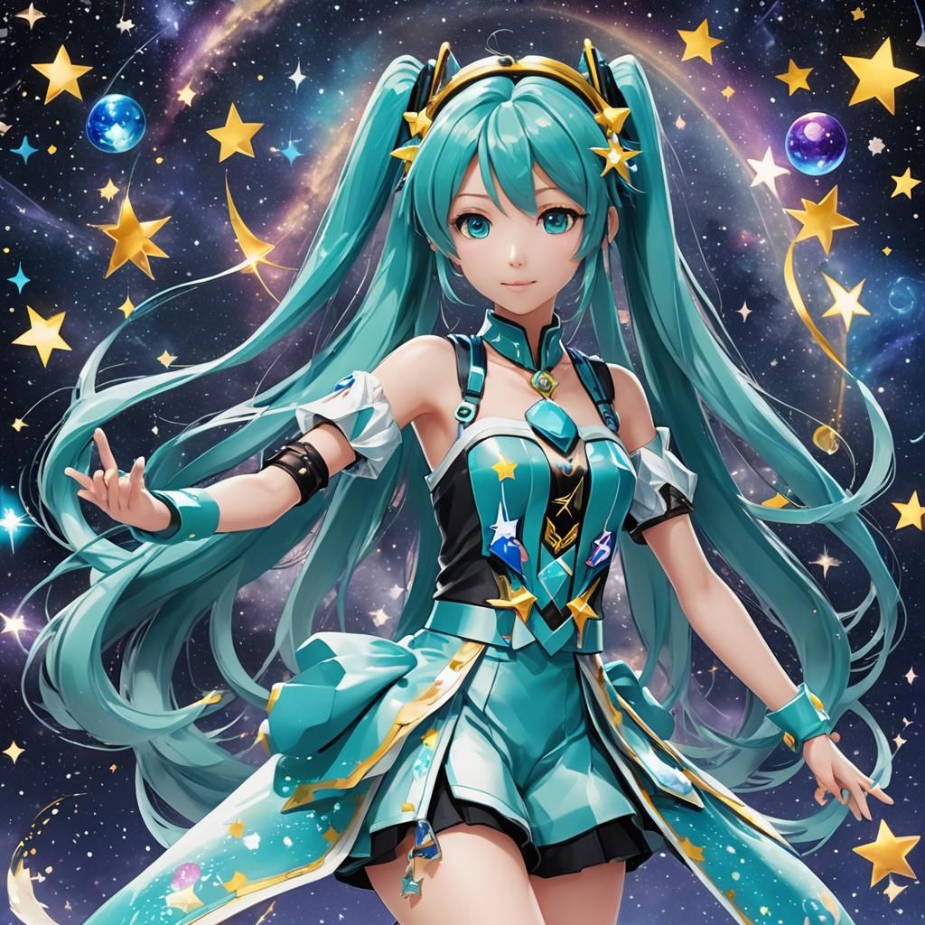 Hatsune Miku's Cosmic Anniversary: A Digital Painting