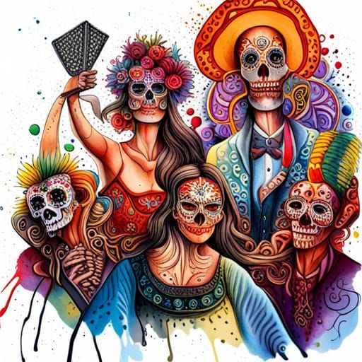 Dia de los Muertos Celebration in Art Nouveau Style