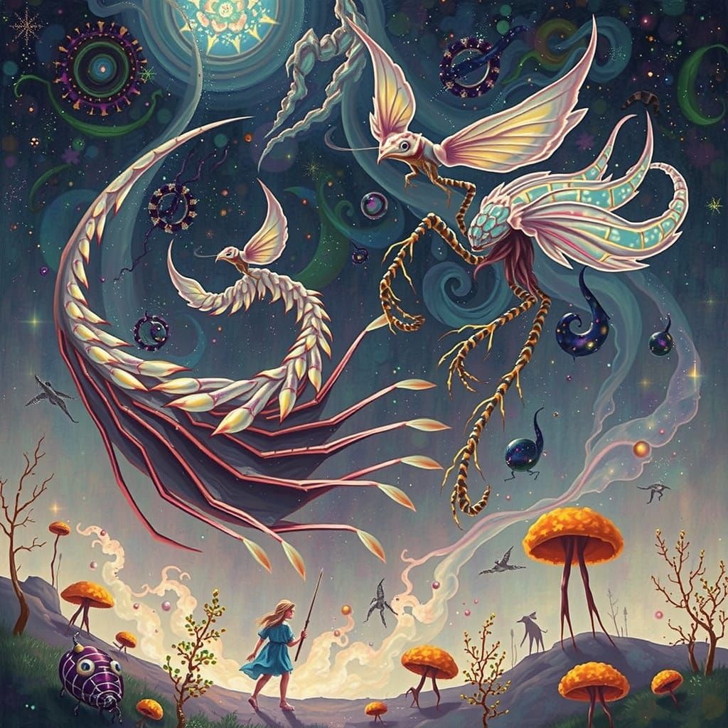 Ethereal Iridescent Creatures in a Mystical Biome