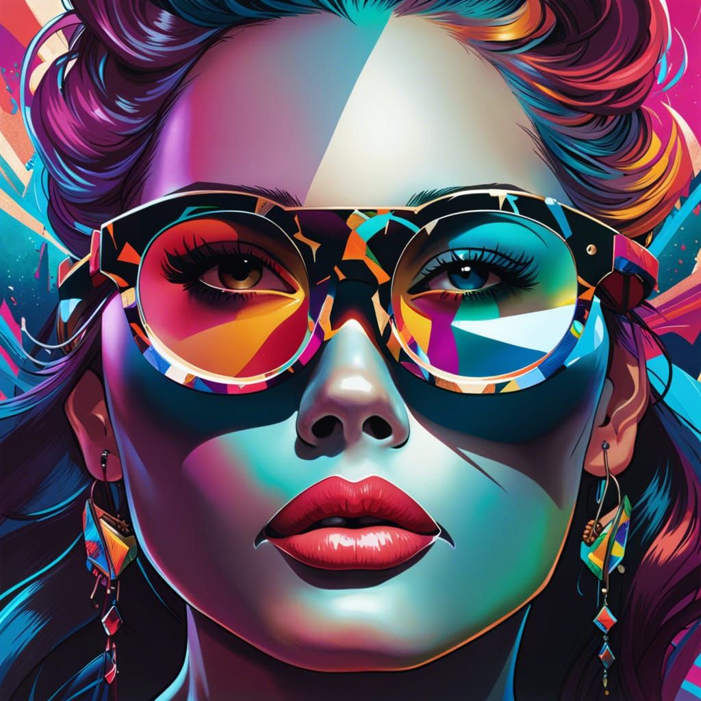 Woman with Graffiti Glasses: Detailed Portrait