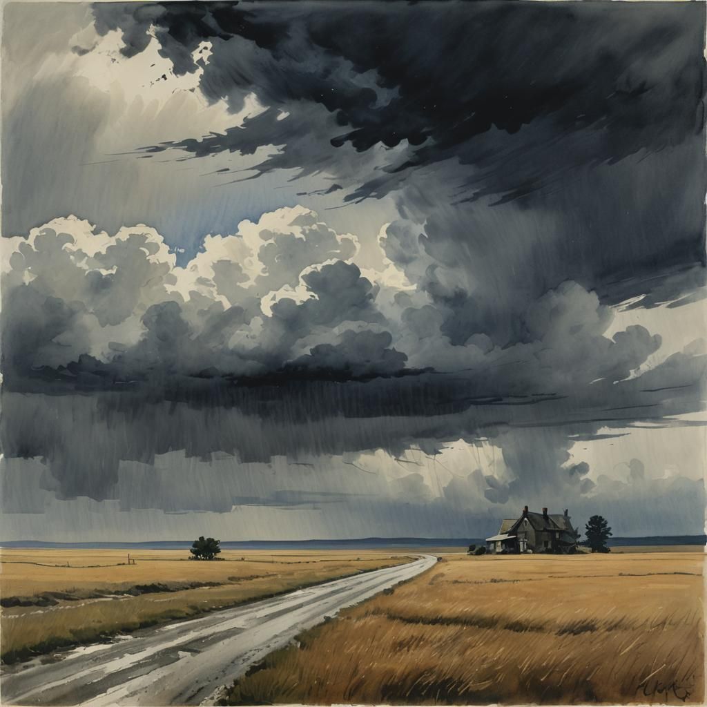 Lone Wolf on the Plains: Watercolor Impression