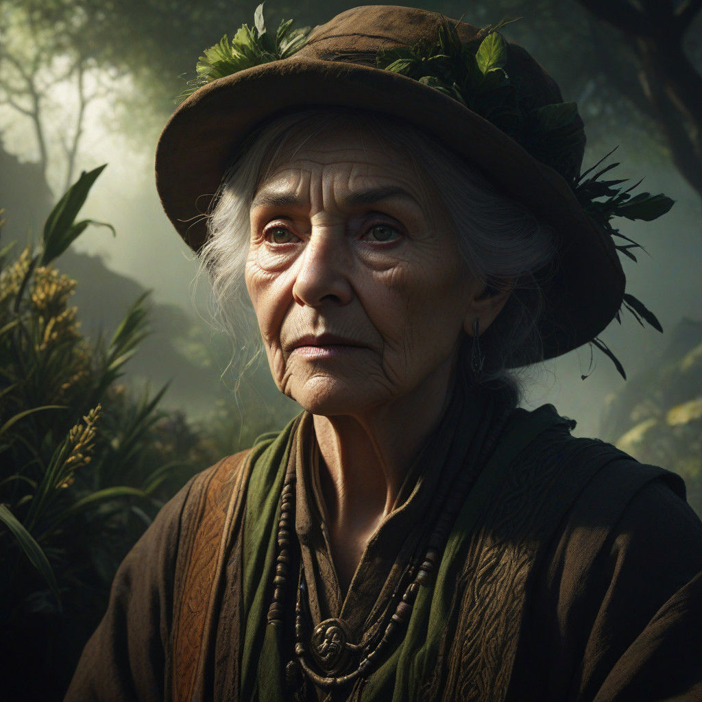 Majestic Elder Druidess in Earthy Hues