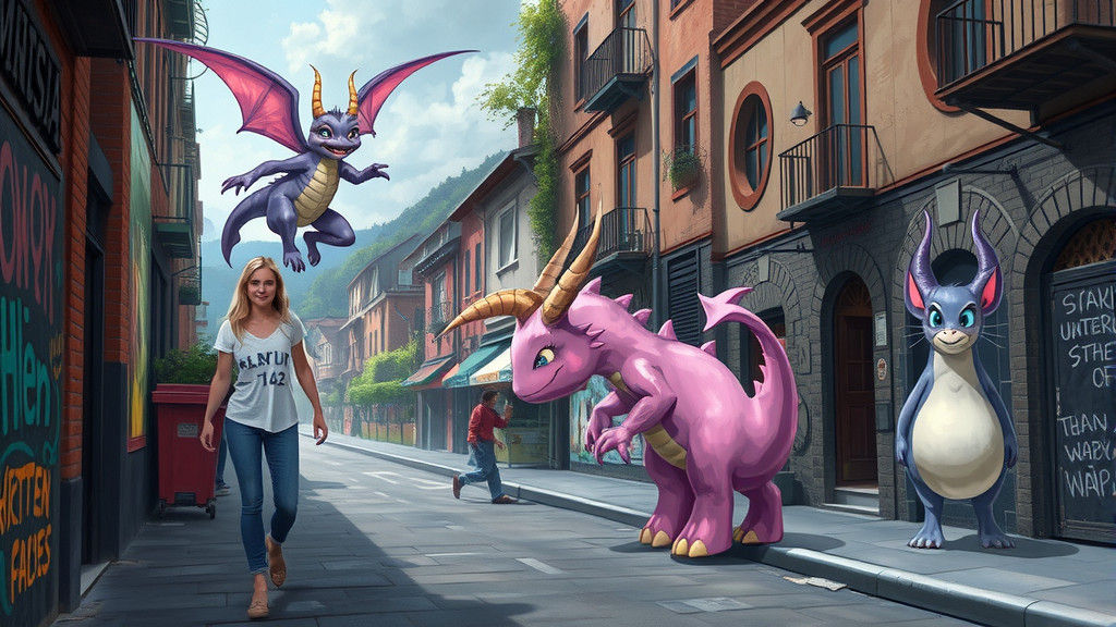 Fantasy Creatures in Vibrant Street Art