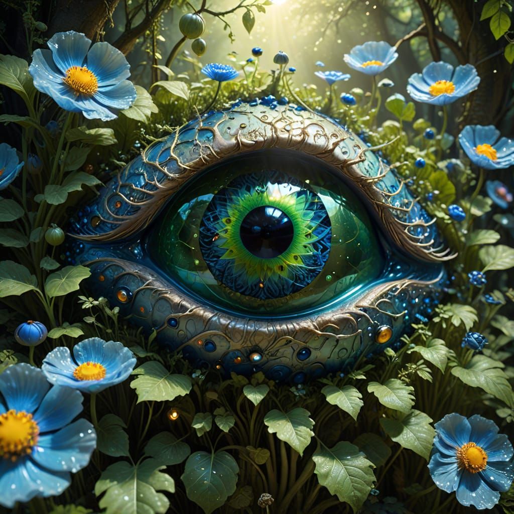 Surreal Dreamscape Masterpiece with Glowing Geode Eye and Vi...
