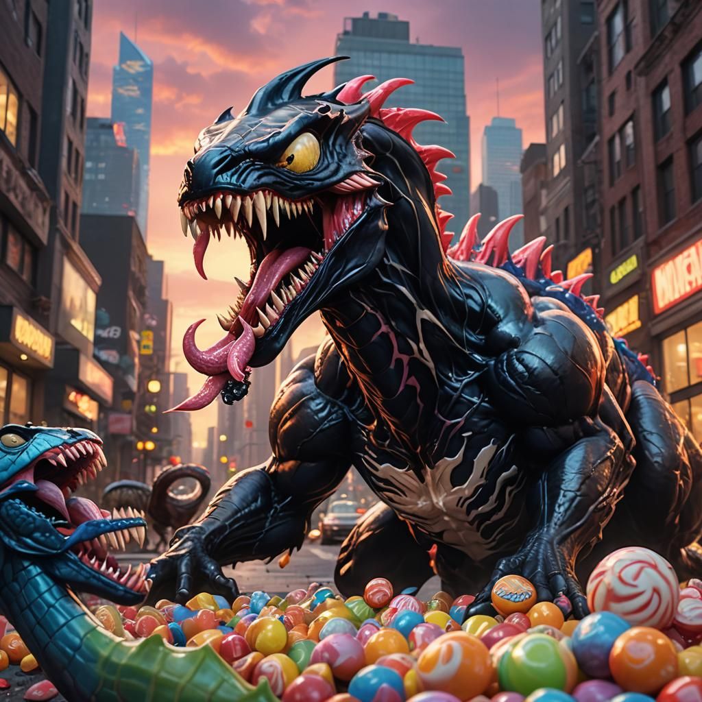 Venom Shares Candy with Dinosaurs: Hyperrealistic Concept Ar...