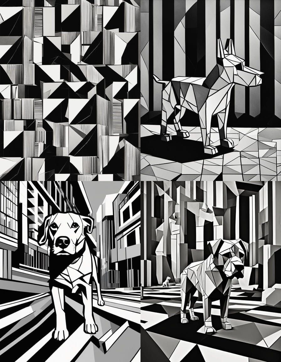 Geometric Dog Portrait in Cubist Style