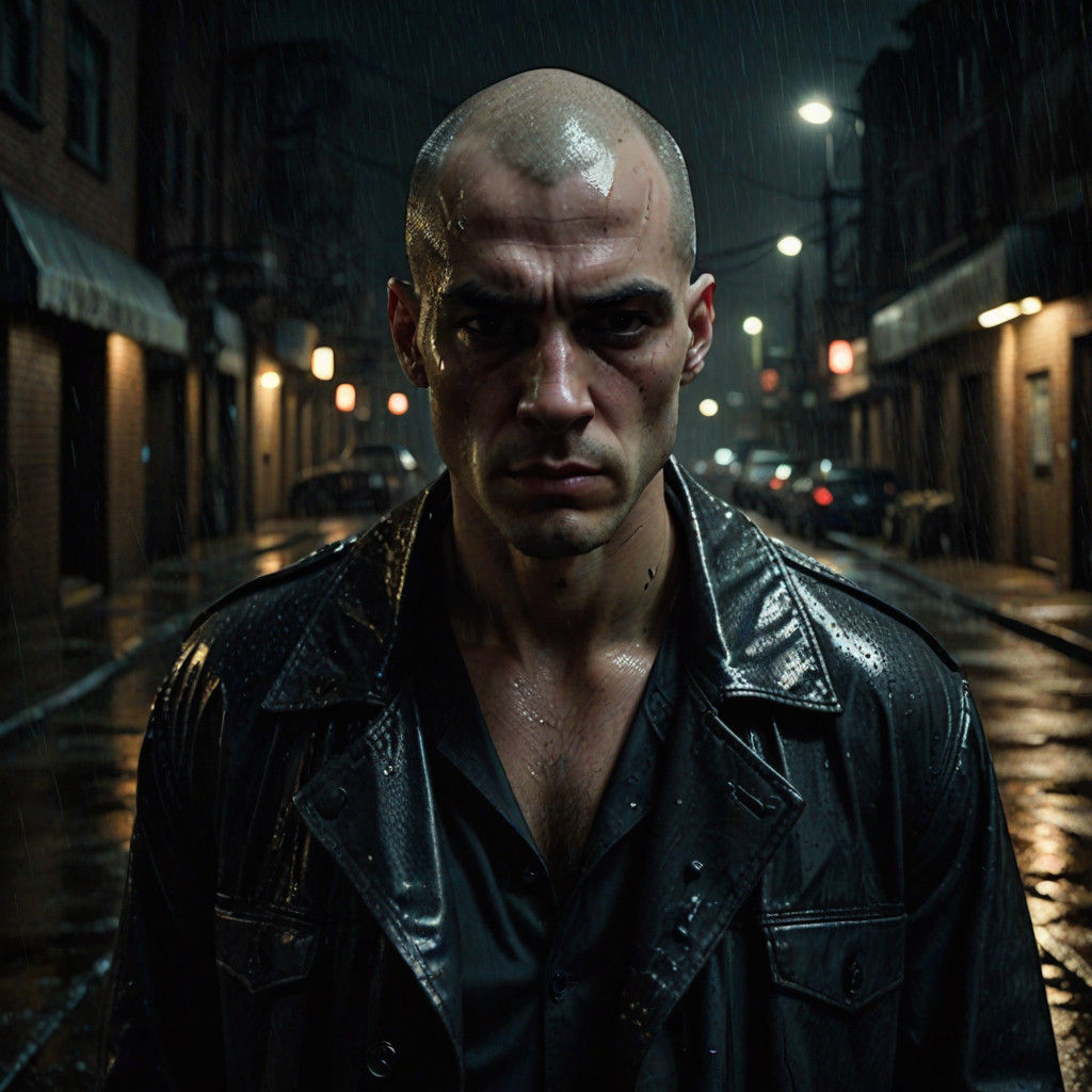 Rugged Skinhead in Gritty Urban Alleyway