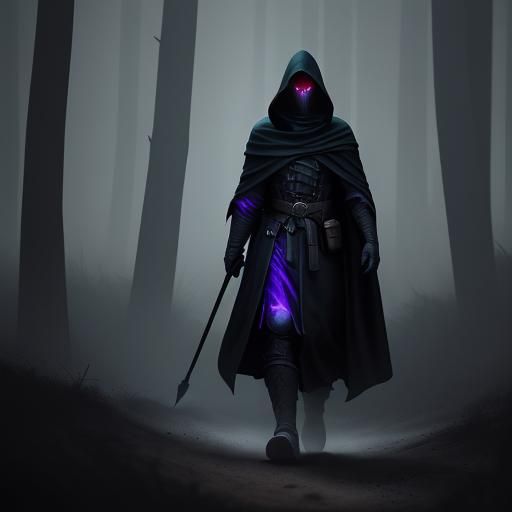 Ethereal Cloaked Figure in Dark Academia Landscape