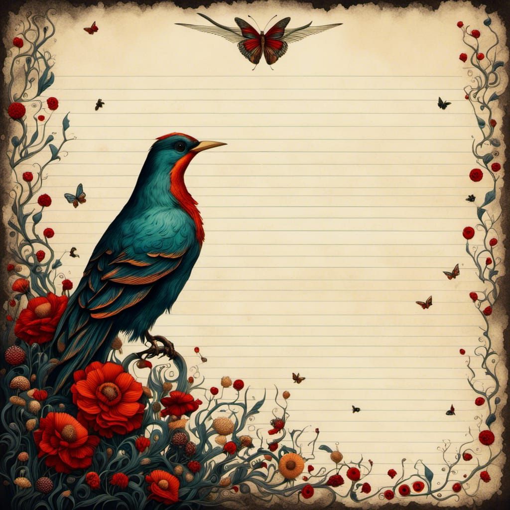 Gothic Notebook Page with Dark Impressionistic Flowers