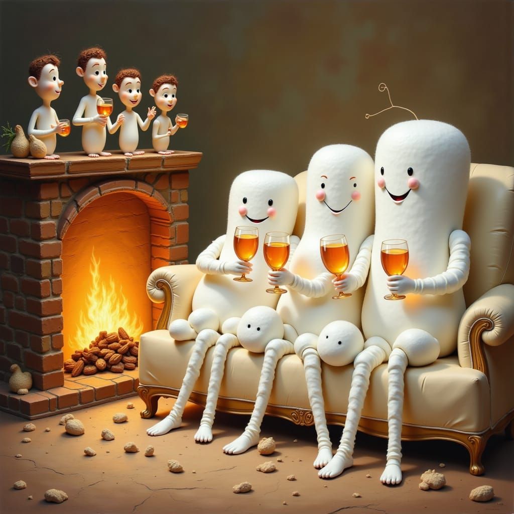 Marshmallow Family Toasting with Honey in Comedic Style