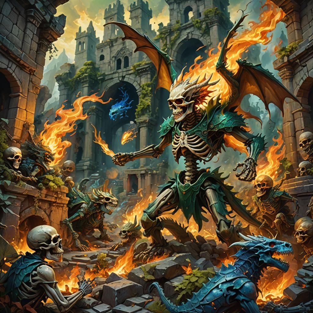 Epic Dragon Battle with Flaming Skeleton Army