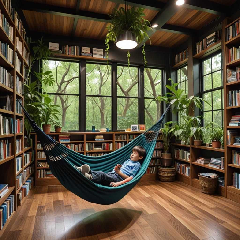 Reading room hammock jungle gym