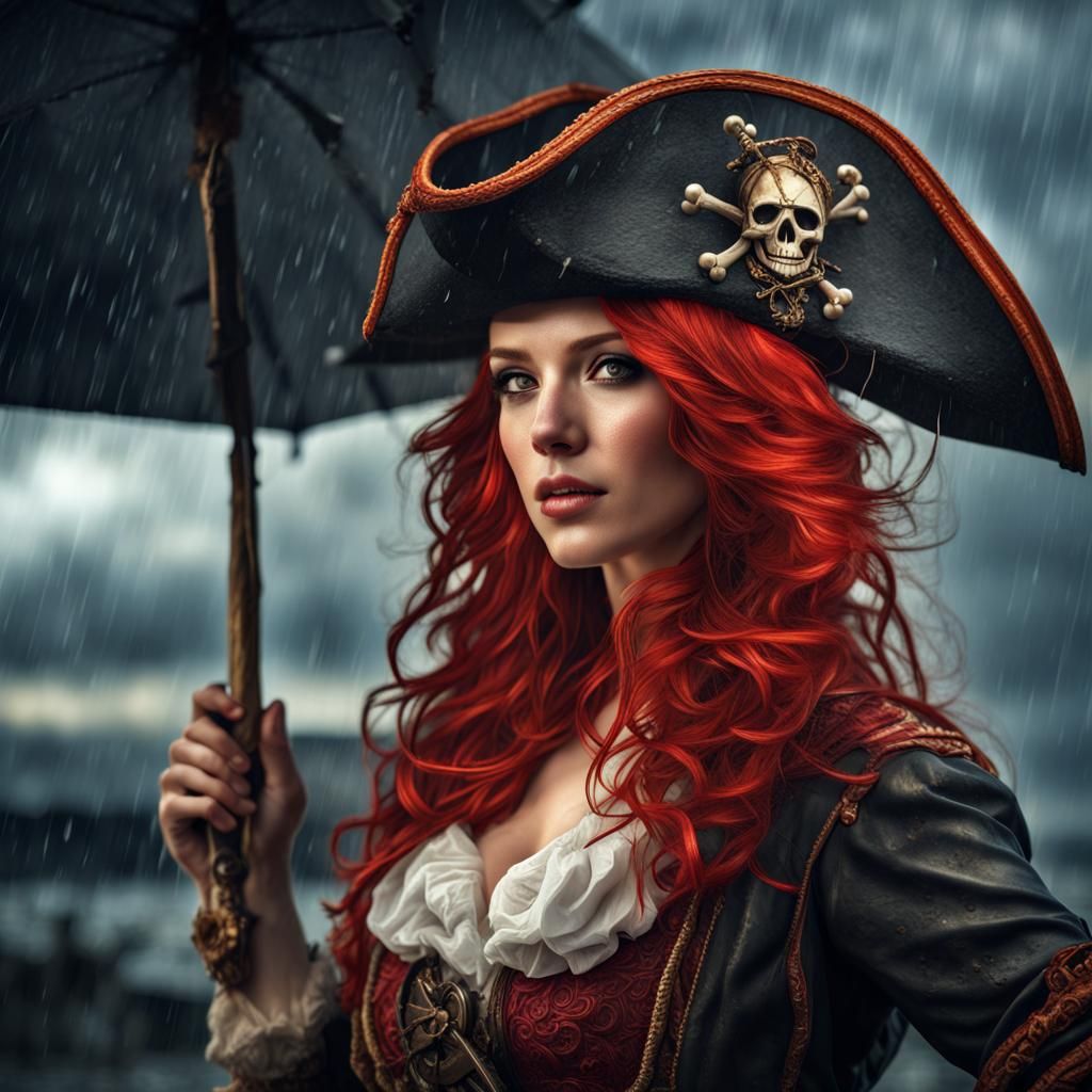 Red-Haired Pirate Woman in Cinematic Lighting