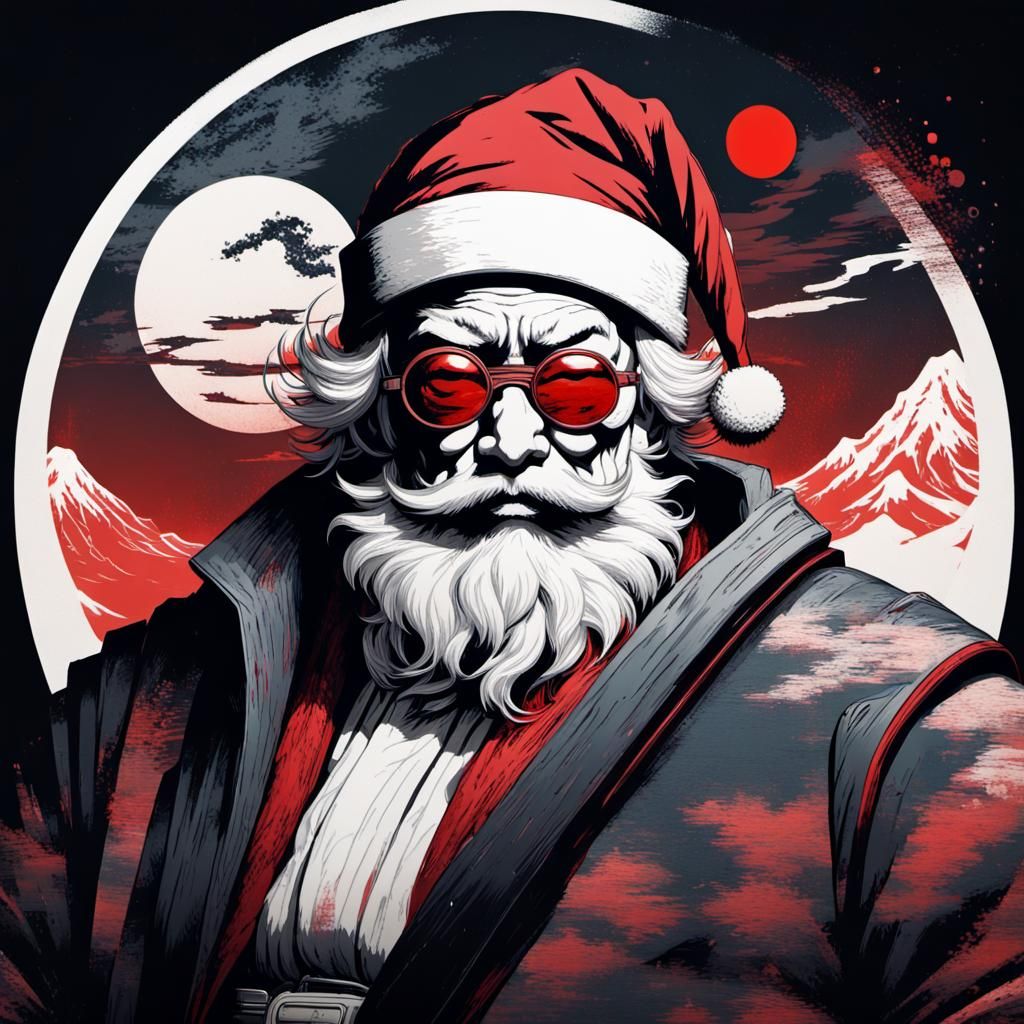 Dieselpunk Santa Claus in Glitch Art Style