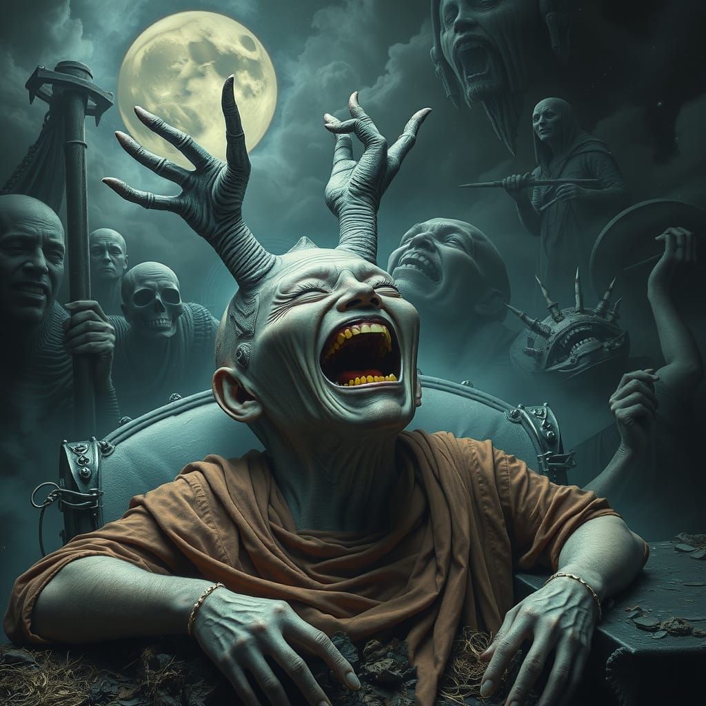 Laughing Kodama Bao in Surreal Apocalyptic Style