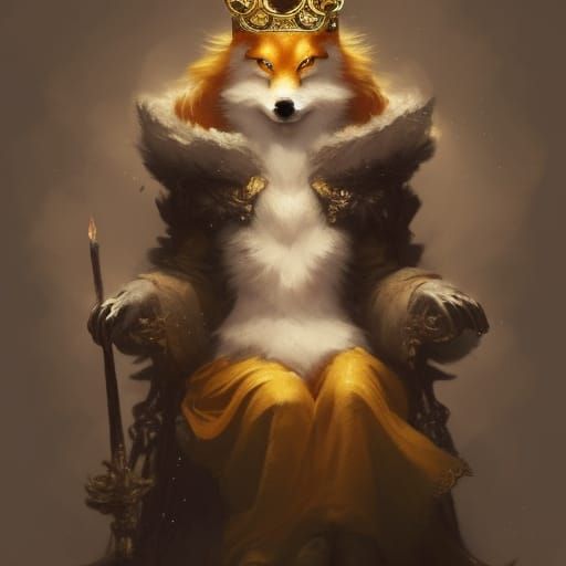 Godly Kitsune on Throne, Dark Fantasy Concept Art