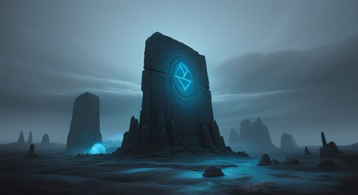 Mysterious Stone on Alien Landscape