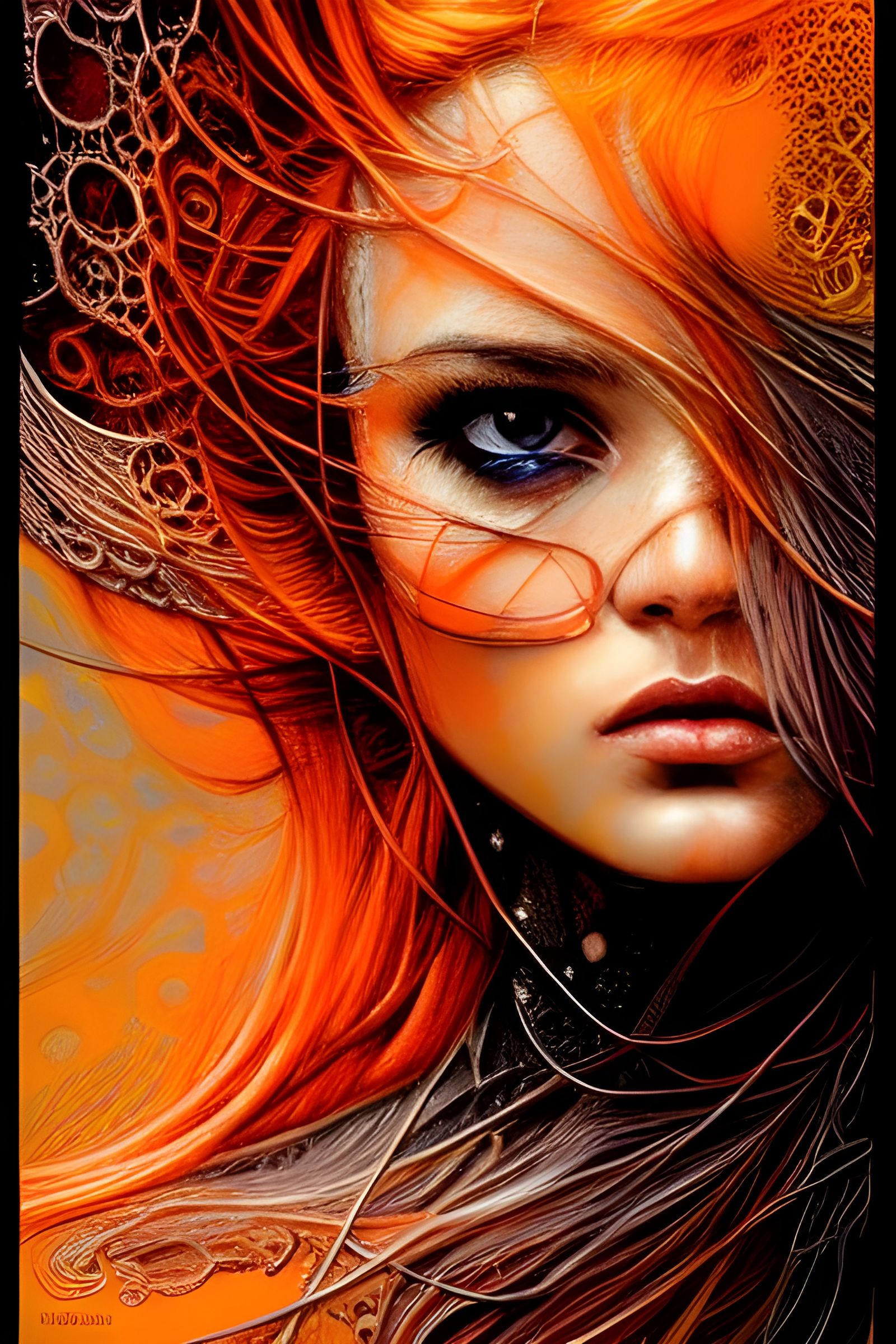 Intricate Redhead Portrait with Golden Splash