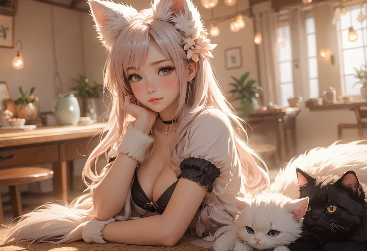 Beauty blonde Neko girl