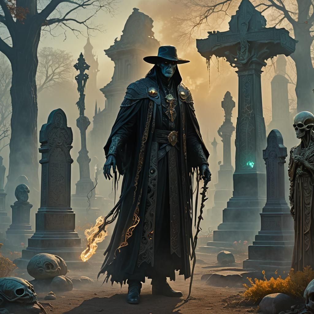 Alien Undertaker in Cemetery, Hyperrealistic Concept Art