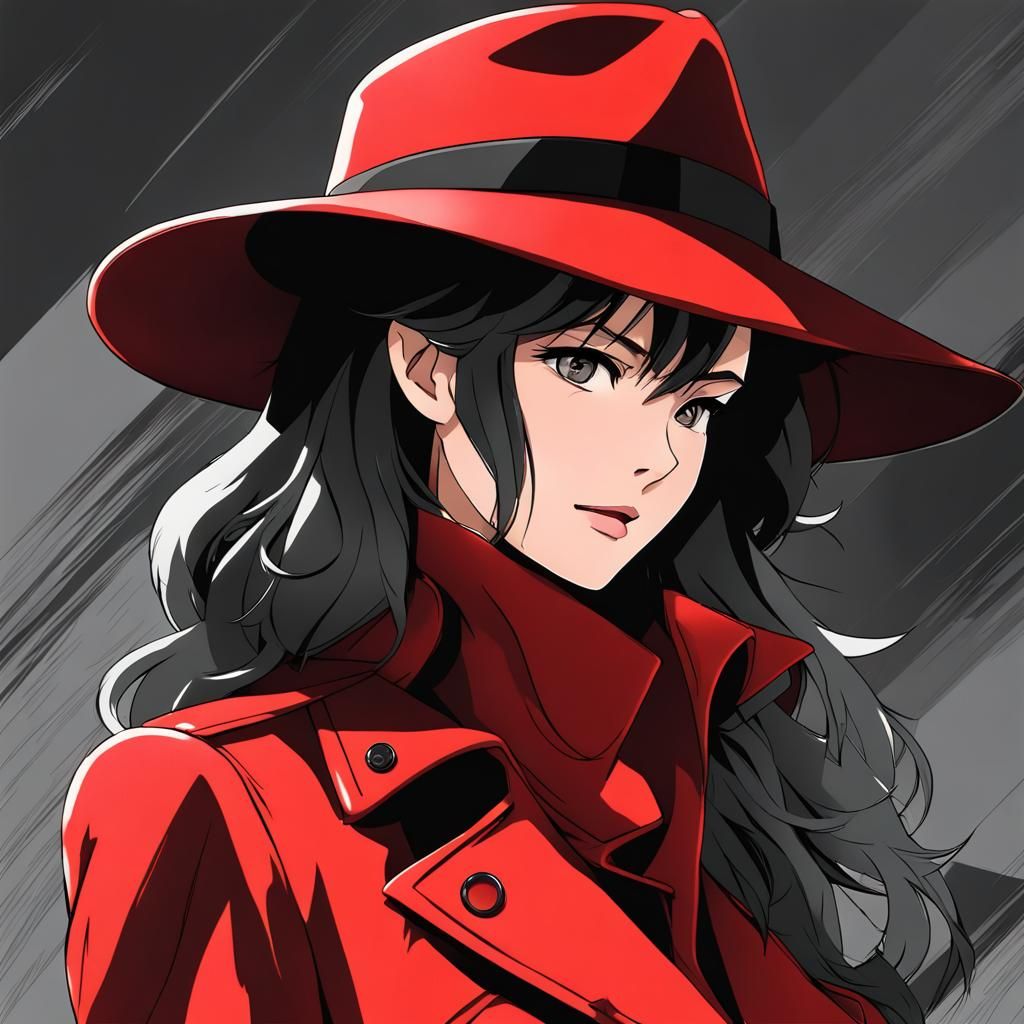 Carmen Sandiego in Anime-Inspired Selective Color Art