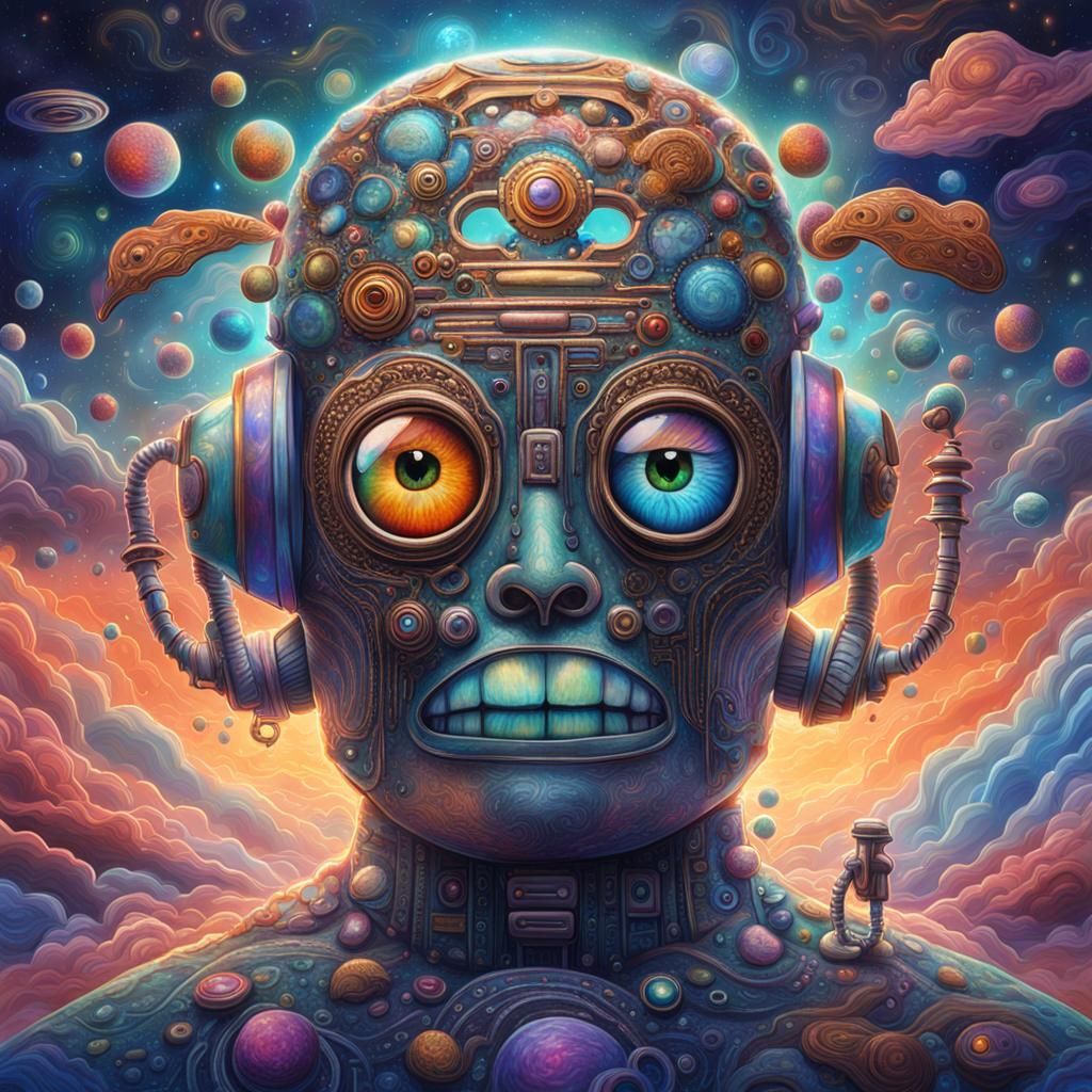 Ukulele Robot Stuns with Cosmic Holographic Eyes