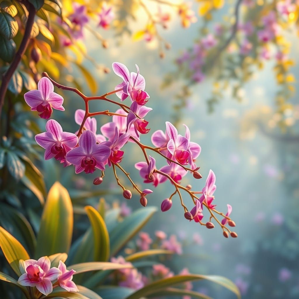 Ethereal Purple Orchid Garden in Watercolor Style
